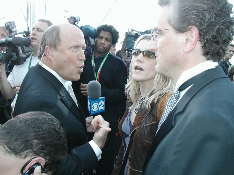 Bill Zwecker interviewing Cathy and Bill live on CBS2 Chicago before the televised event.