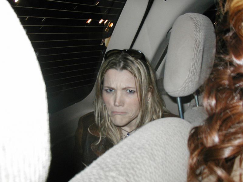 Cathy riding in the cargo hold.